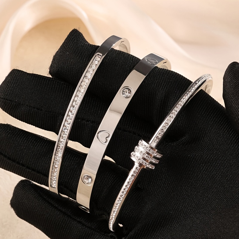 3pc Elegant Retro Stainless Steel Bracelets with Zirconium